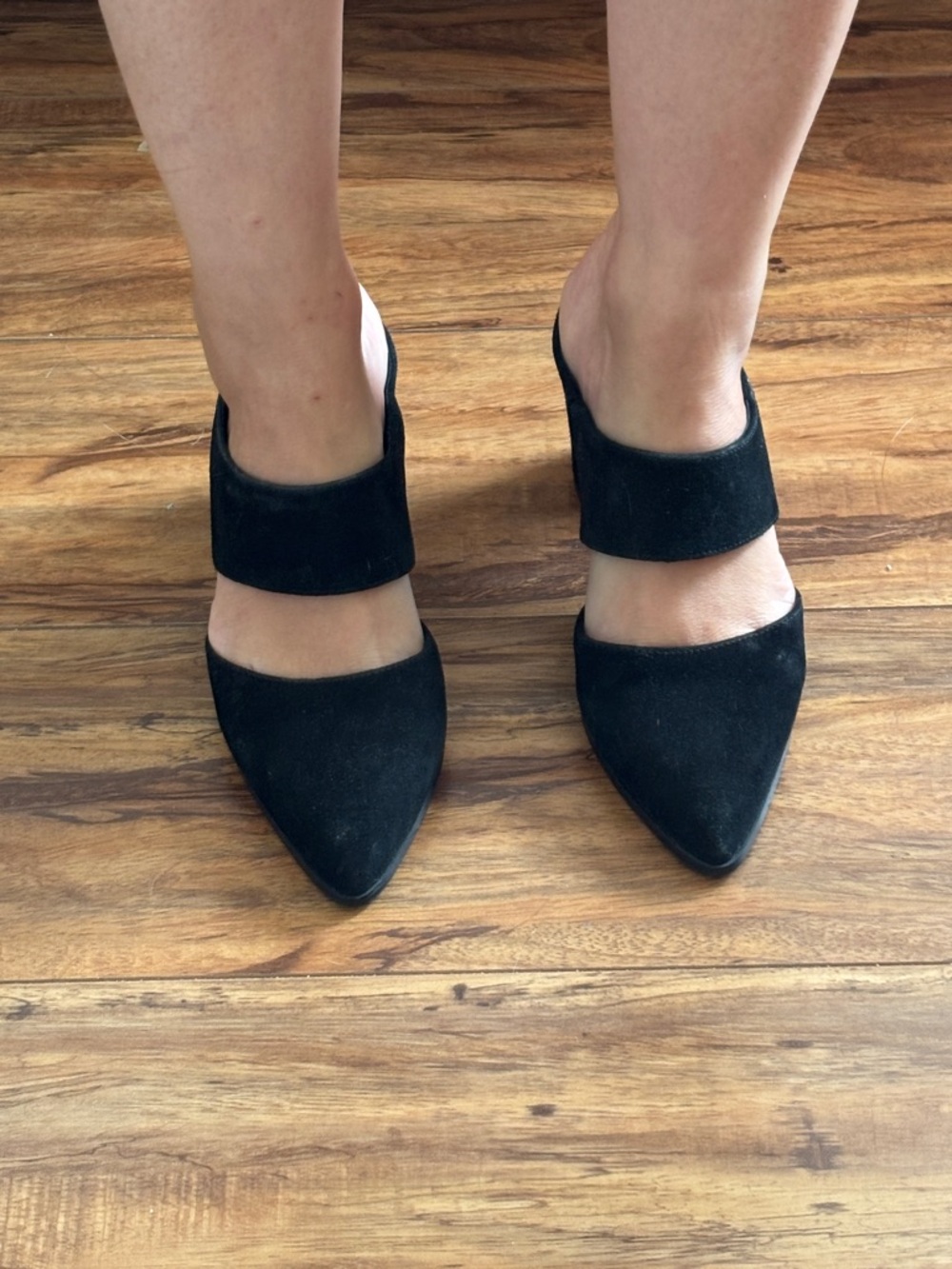 INTENTIONALLY BLANK Black Pointed-Toe Block Heel Mules - Picture 2 of 8